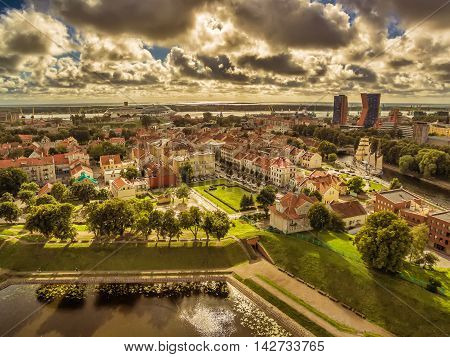 Klaipeda, Lithuania: representative aerial view of Old Town in the summer