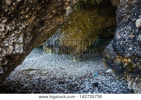 Cave On The Dafnoudi Beach On Kefalonia Island, Greece