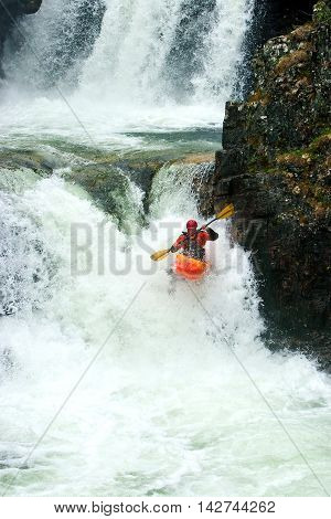 Kayak trip on the waterfalls in Norway. July 2010