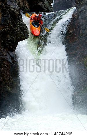 Kayak trip on the waterfalls in Norway. July 2010