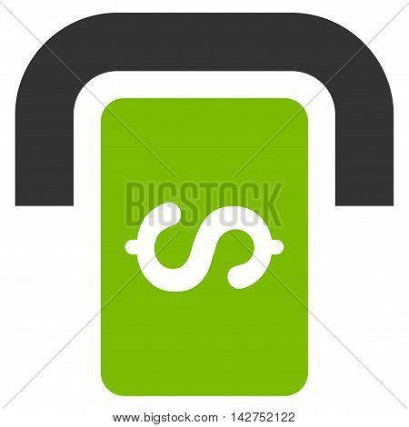 Cashpoint Terminal icon. Glyph style is bicolor flat iconic symbol with rounded angles, eco green and gray colors, white background.