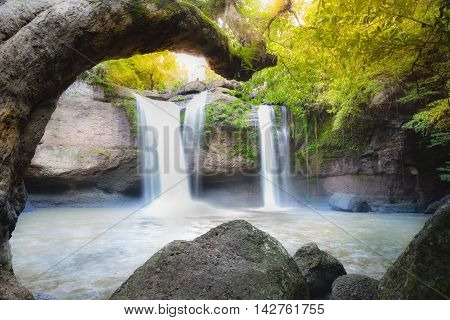 Amazing beautiful waterfalls in deep forest at Haew Suwat Waterfall in Khao Yai National Park Thailand