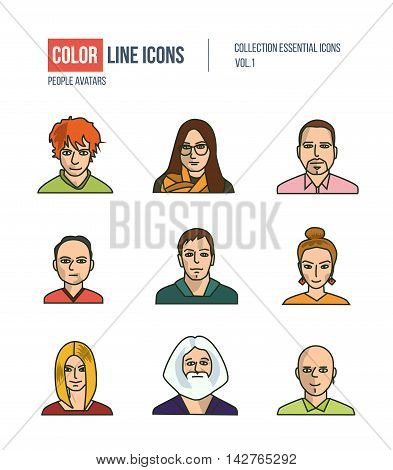 People collection BUSINESS. Set of various men and women: programmer, sales, managers, mixed age in flat style icons. Logo and pictograms for websites, banners, infographic illustrations.