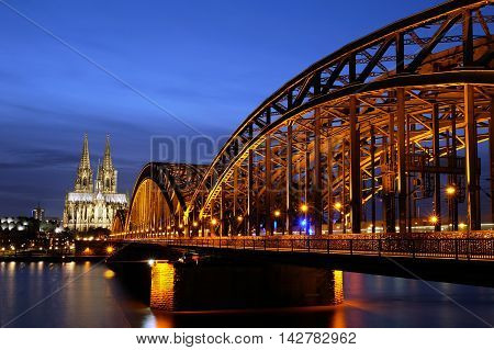 Hohenzollern Bridge and Cologne Cathedral in Germany