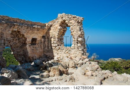 Ruins of castle near Monolithos village. Rhodes Greece.