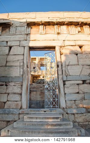 Detail of the Propylaea in Athens Greece.