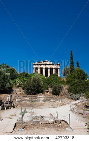 View of The Temple of Hephaestus in Agora. Athens Greece.