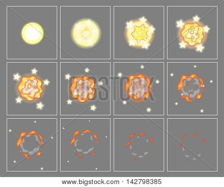 Fire explosion special effect fx animation frames sprite sheet. Fireball explosion frames for flash animation in games, video and cartoon.