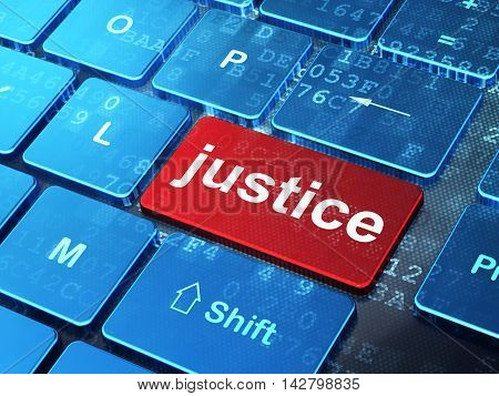 Law concept: computer keyboard with word Justice on enter button background, 3D rendering