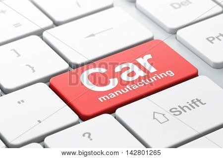 Manufacuring concept: computer keyboard with word Car Manufacturing, selected focus on enter button background, 3D rendering