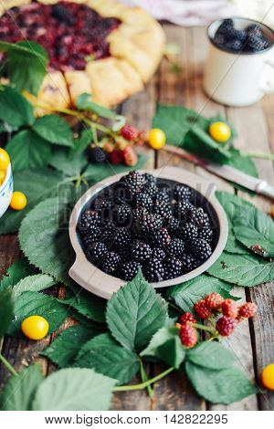 Freshly Baked Berry Pie. Blackberries Pie With A Slice Missing.