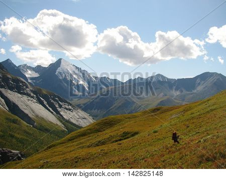 Mountain landscape. Wild nature. Altai. Adventure Tour.