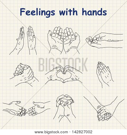 Hand-drawn emotions - feelings with hands design