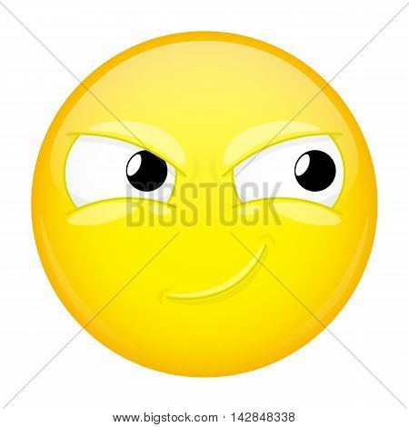 Smirk emoji. Sly emotion. Smiling emoticon. Illustration smile icon.
