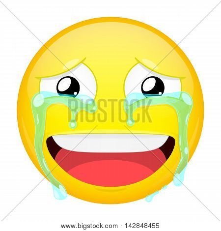 Smiling crying emoji. Smirk emotion. Grin emoticon. Illustration smile icon.