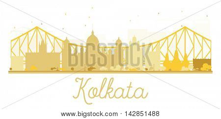 Kolkata City skyline golden silhouette. Simple flat concept for tourism presentation, banner, placard or web site. Business travel concept. Cityscape with landmarks