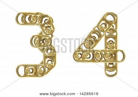 ring pull of cans numbers 3 4 isolated on white background