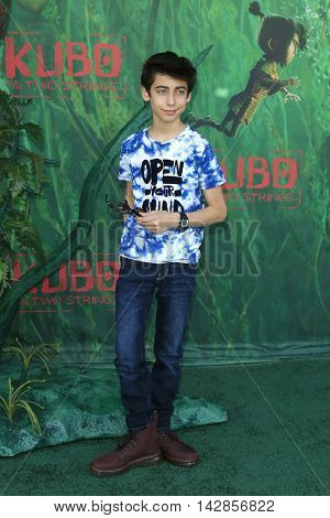 LOS ANGELES - AUG 14: Aidan Gallagher at the premiere of Focus Features' 'Kubo and the Two Strings' at AMC Universal City Walk on August 14, 2016 in Los Angeles, California