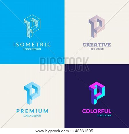 Letter "P" isometric logo set. Eps10 vector.