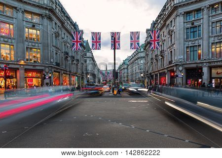 Traffic At Oxford Circus In London, Uk, At Dusk