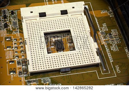Cpu socket 478 on the pc motherboard closeup