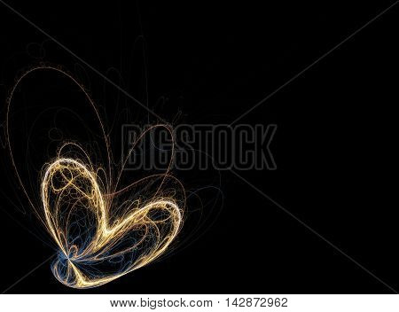 Fiery golden heart of flue lines fractal background
