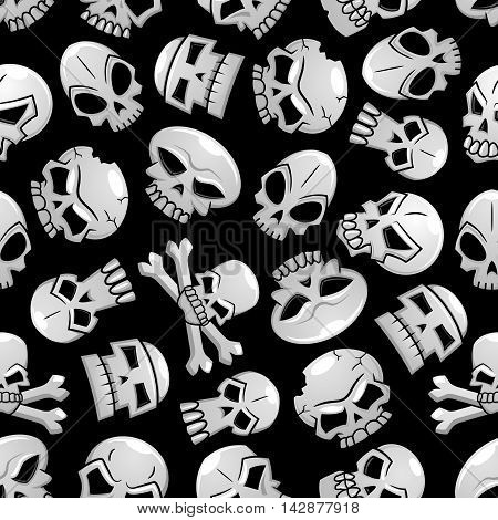 Skulls seamless pattern background. Scary skeleton craniums and crossbones halloween wallpaper