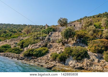Byzantine church and monastery with mosaic in Aegean sea Camellia island Turkey