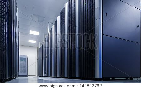 network server room with computers for digital tv ip communications