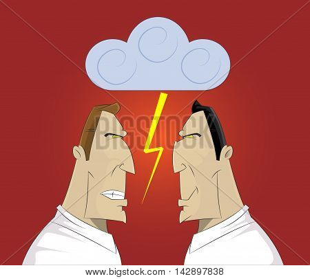 Vector illustration of two businessmen confrontation conflict and cussing.