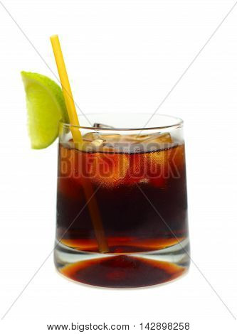 Rum and coke cocktail isolated on white