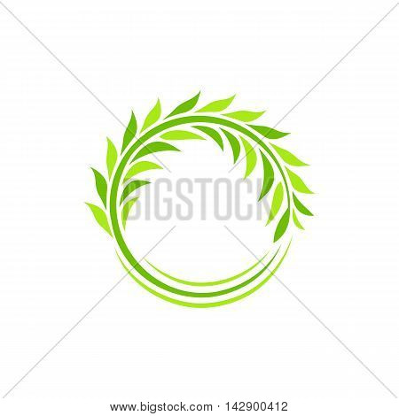 Isolated abstract round shape green color plant vector logo. Wheat ear logotype. Circular wreath illustration. Agricultural industry element. Leaves sign. Natural symbol