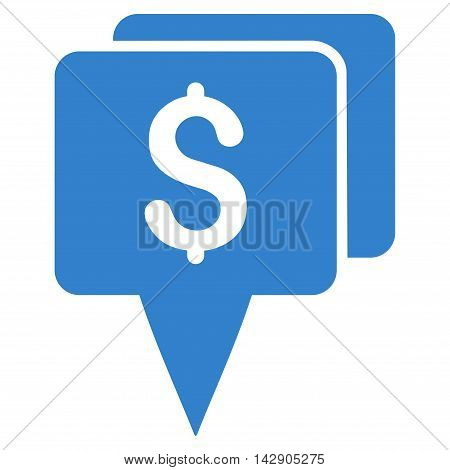 Bank Map Pointers icon. Vector style is flat iconic symbol with rounded angles, cobalt color, white background.