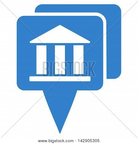 Bank Map Pointers icon. Vector style is flat iconic symbol with rounded angles, cobalt color, white background.