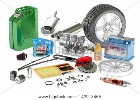 Car Parts 3D rendering isolated on white background