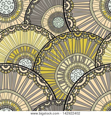 Seamless tribal abstract pattern about nature for printing on fabric or paper. Doodleart mandala design. Hand drawn forest background.