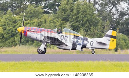 Leeuwarden, The Netherlands - June 10: P51 Mustang Displaying At The Dutch Air Force Open House. Jun