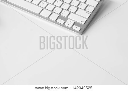 office table with computer keyboard . copy space