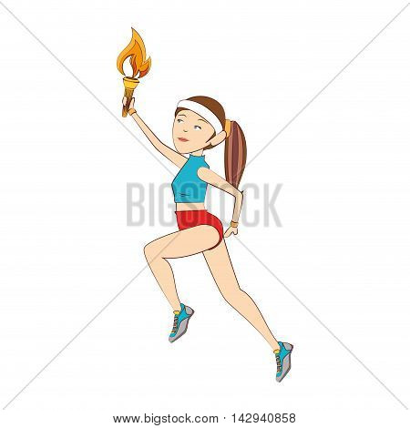 olimpic flame girl women running female torch vector illustration isolated