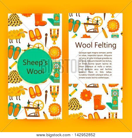 Handmade wool products brochure template. Vector illustration of handicraft felt flyer.