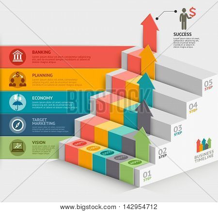 3d business staircase diagram template. Vector illustration. can be used for workflow layout banner number options step up options web design infographics timeline template.