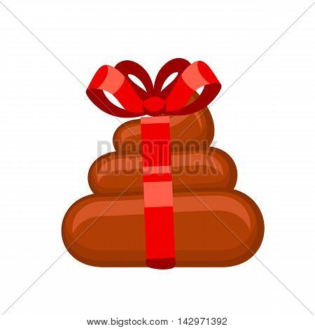 Shitty gift with red ribbon bow isolated on white background. Vector illustration