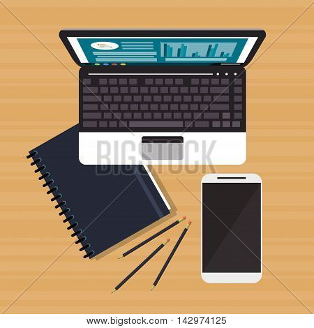 laptop infographic smartphone worktime desk office supply icon. Colorful design. Vector illustration