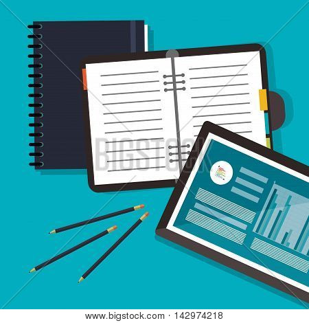 tablet infographic notebook worktime desk office supply icon. Colorful design. Vector illustration