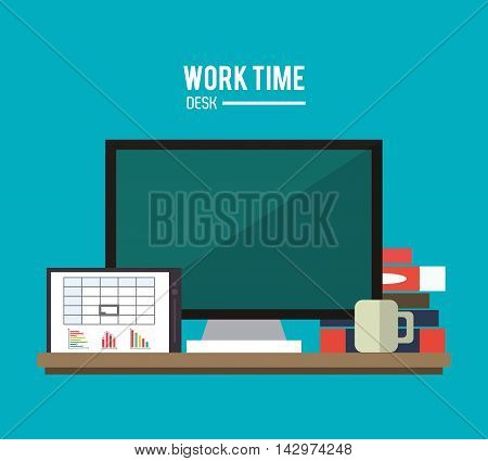 computer tablet book worktime desk office supply icon. Colorful design. Vector illustration