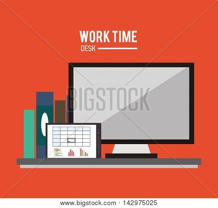 computer tablet book worktime desk office supply icon. Colorful design. Vector illustration