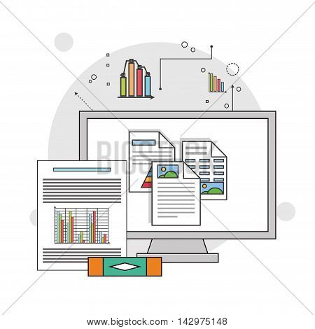 computer document infographic book worktime desk office supply icon. Colorful design. Vector illustration