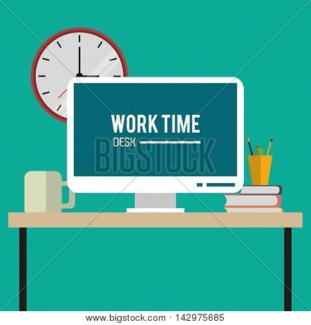 computer clock worktime desk office supply icon. Colorful design. Vector illustration