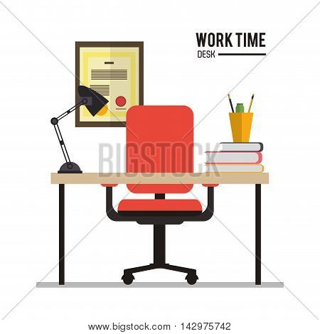 chair tablet book lamp worktime desk office supply icon. Colorful design. Vector illustration