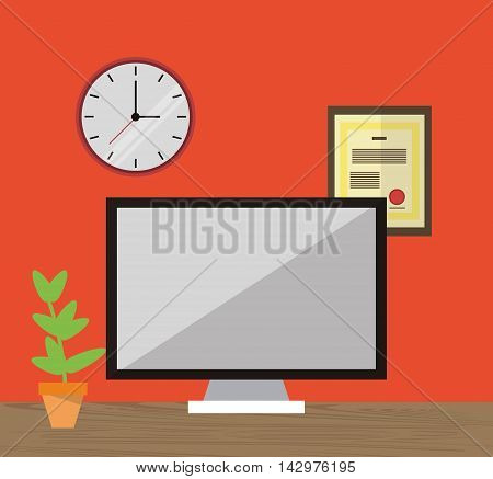 computer clock worktime desk office supply icon. Colorful design. Vector illustration